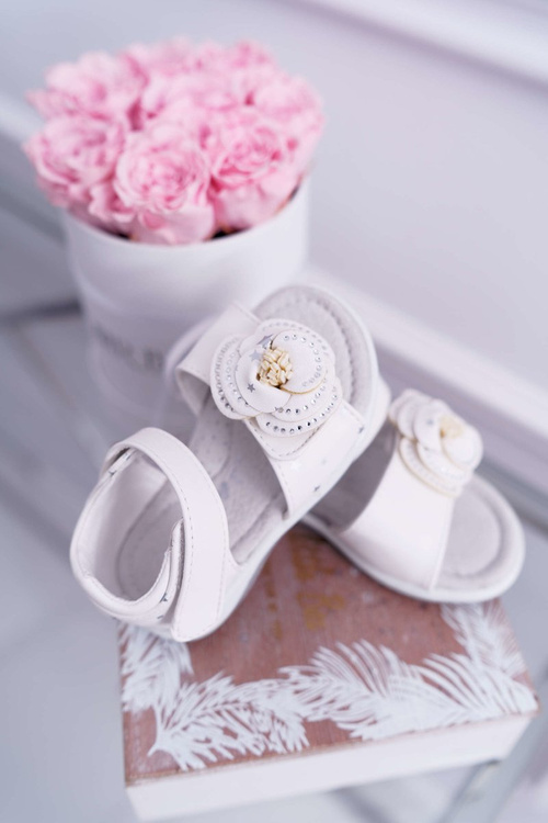 Dziecięce Sandały Na Rzepy Dla Dziewczynki Białe Flamenko