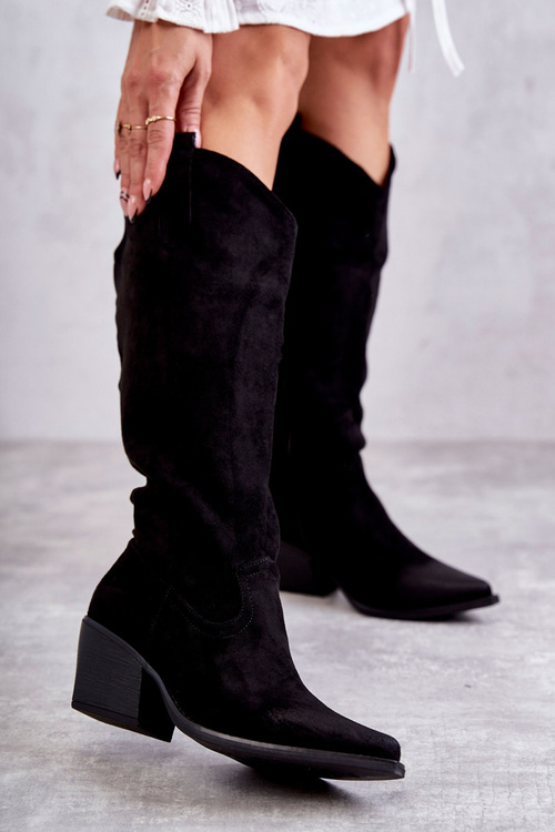 Zamszowe Kozaki Kowbojki Czarne Casey