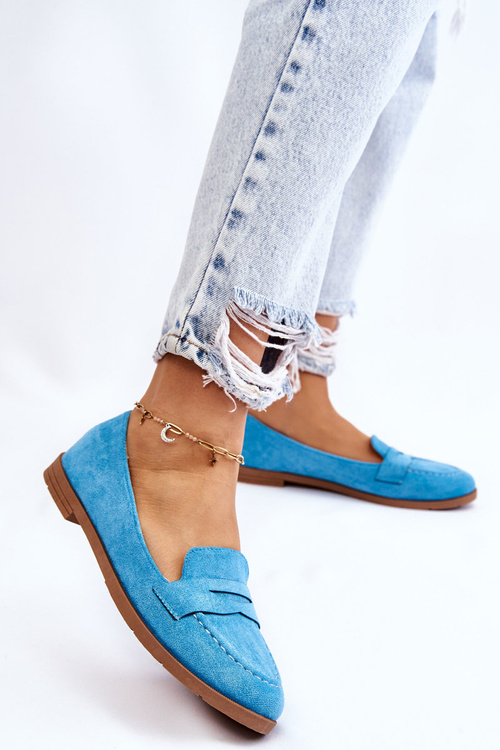 Wygodne Zamszowe Damskie Mokasyny Niebieskie Lucca