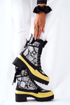 Skórzane Botki Wężowe Czarno-Żółte Meridiah