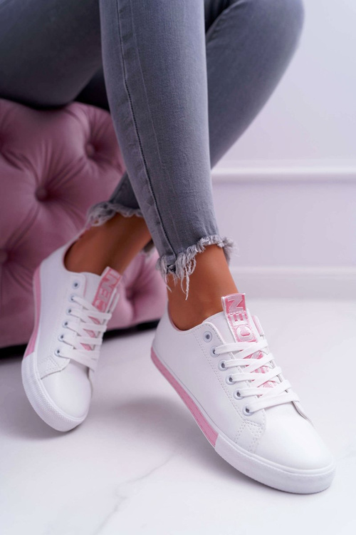 Trampki Damskie Białe Różowy Pasek Nigrid