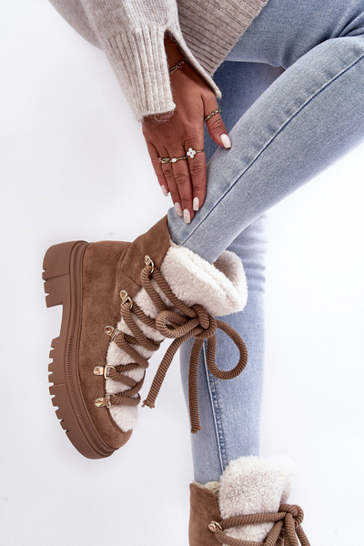 Trapery Śniegowce Damskie Z Wiązaniem Beżowe Shala