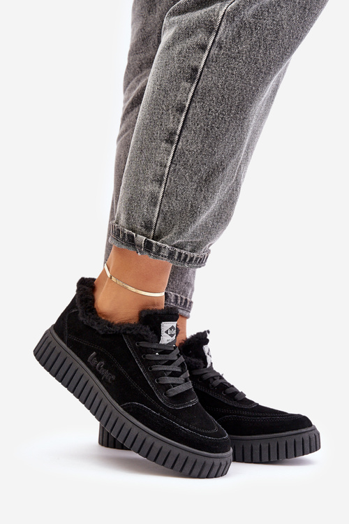 Skórzane Sneakersy Damskie Ocieplane Futerkiem Lee Cooper LCJ-24-01-2973 Czarne