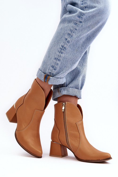 Skórzane Botki Kowbojki Damskie Na Obcasie Camel Lewski 3166/B/2