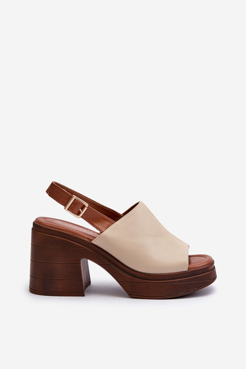 Sandały Damskie Z Eko Skóry Na Masywnym Obcasie I Platformie Beżowe Meeyah