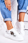 Damskie Sportowe Buty Sneakersy Z Muchą Białe Srebrne Amour
