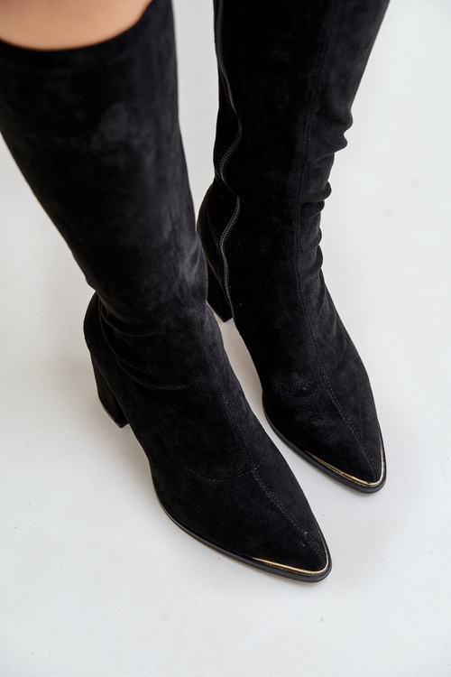 Eko Zamszowe Kozaki Na Słupkowym Obcasie Czarne Batirae