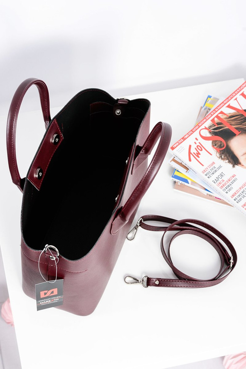 Damska Bordowa Torebka Shopper + Kosmetyczka