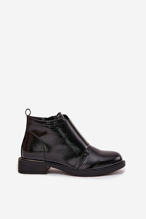 Lakierowane Ocieplane Botki Damskie Na Niskim Obcasie S.Barski HY52-506 Czarne