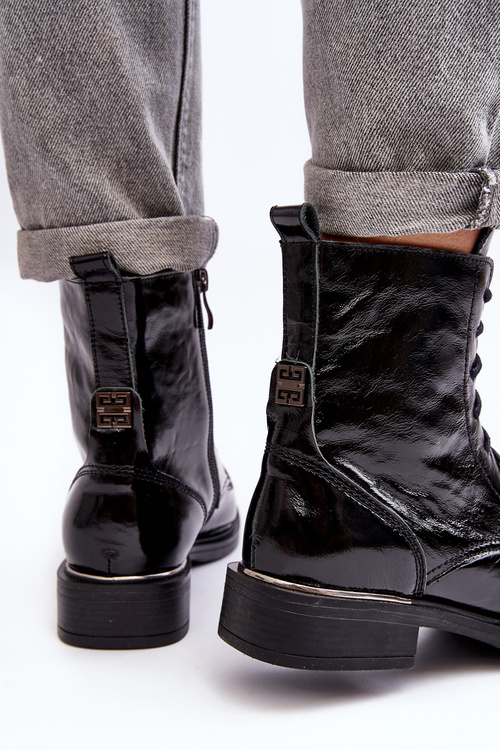 Wygodne Lakierowane Ocieplane Botki Czarne Lemar Revin