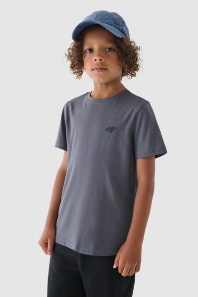 Chłopięcy T-shirt Gładki Bawełniany Szary 4F 4FJWMM00TTSHM1626-25S