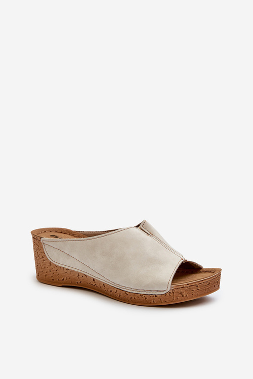 Wygodne Klapki Damskie Na Koturnie Inblu NG000002 Beżowe