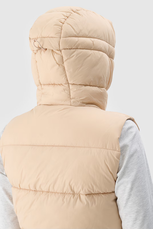 Bezrękawnik Damski Puchowy Z Kapturem 4F 4FWAW24TVJAF141-83S Beżowy
