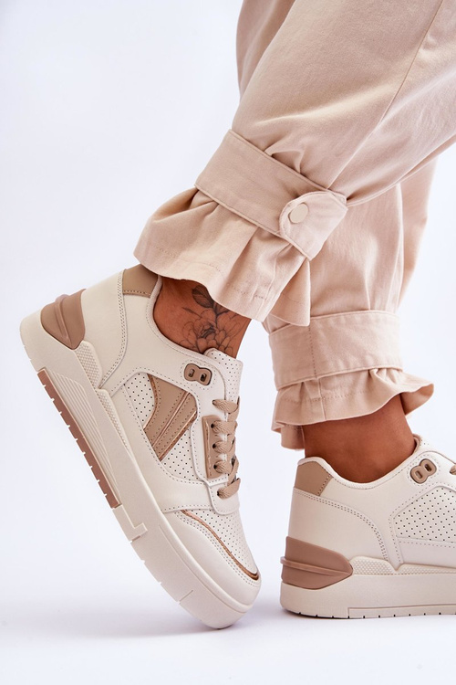 Skórzane Damskie Sportowe Buty Beżowe Nancey