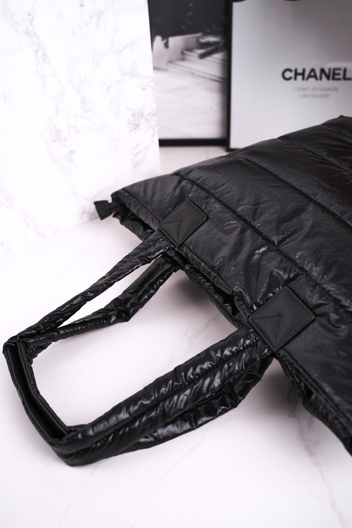 Duża Torba Shopper MONNARI BAG5720-020 Czarna Błyszcząca