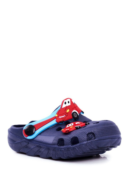 Klapki Dziecięce Piankowe Kroksy Granatowe Auta Bruno