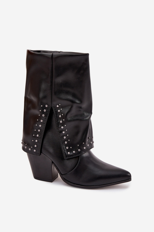 Botki Kowbojki Z Wywiniętą Cholewką I Zdobieniem Ocieplane Czarne Inessia