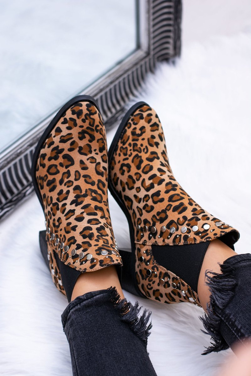 Damskie Botki Sztyblety W Panterkę Na Słupku Nity Savage