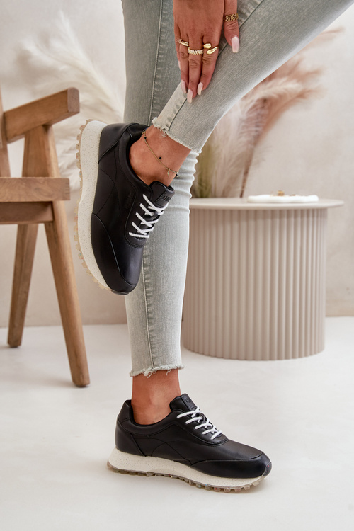 Damskie Sneakersy Buty Sportowe Z Eko Skóry Big Star OO274024 Hi-Poly System Czarne