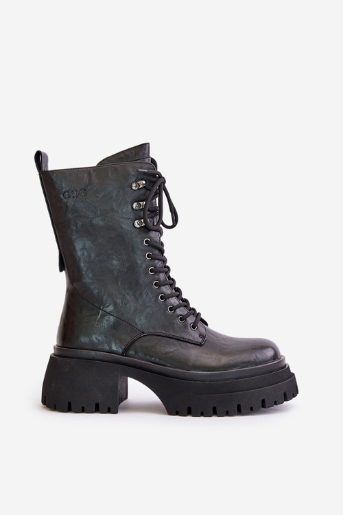 Skórzane Botki Workery Damskie Ocieplane GOE OO2N4121 Czarne