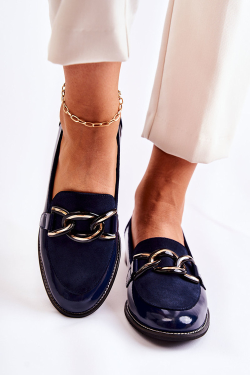 Klasyczne Mokasyny Z Łańcuchem Laura Messi 2531 Granatowe