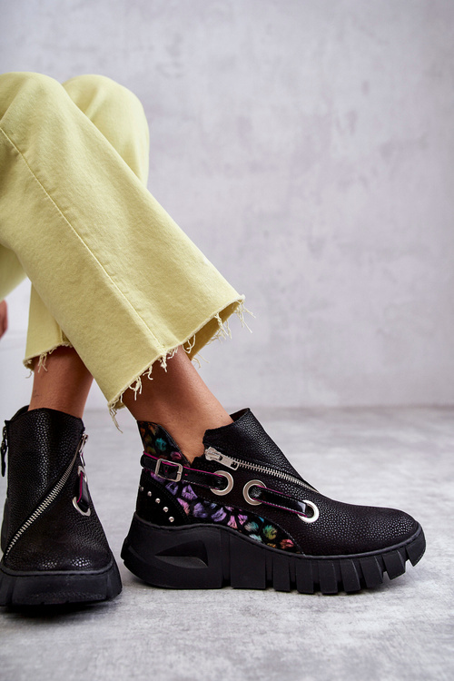 Skórzane Botki Maciejka Z Cętkami 05660-20 Czarne