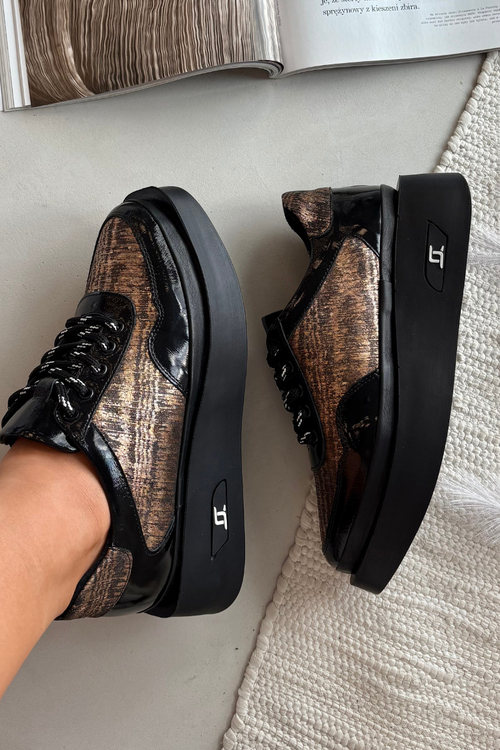 Skórzane Sznurowane Półbuty Damskie Na Platformie Artiker 57C2044 Czarne