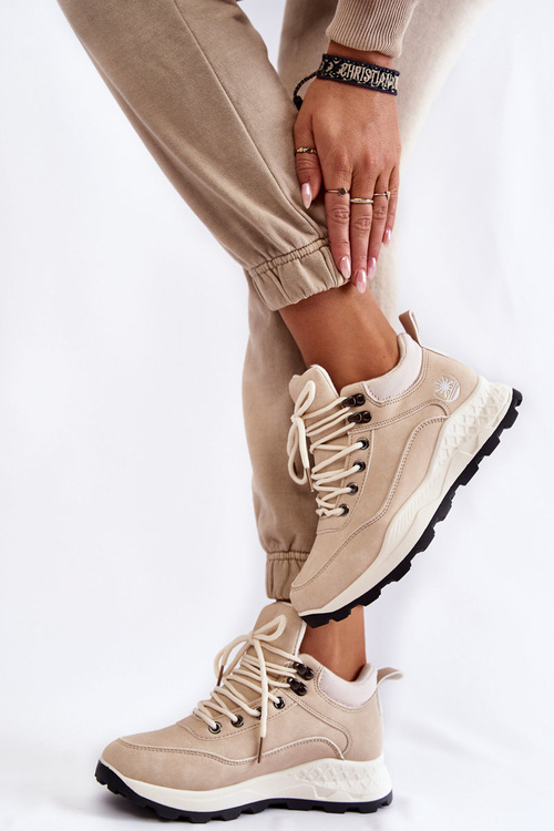 Damskie Ocieplane Buty Trekkingowe Trapery Jasnobeżowe Otto