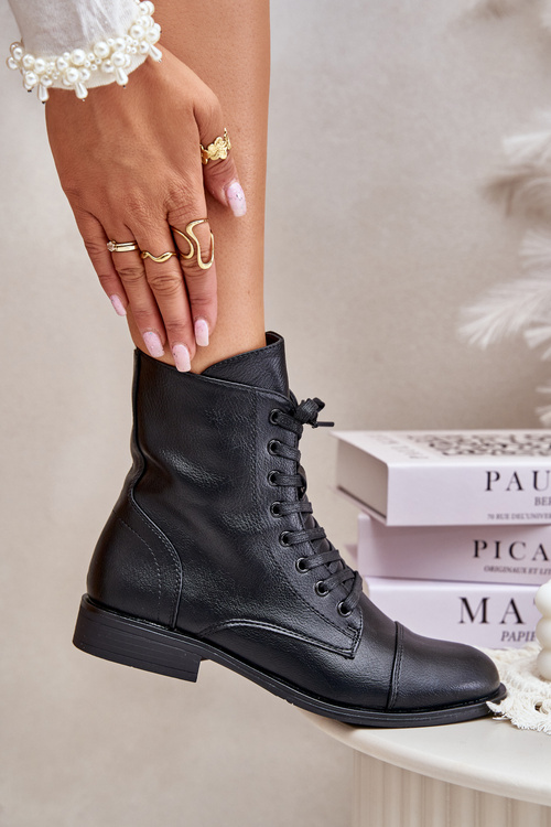 Ocieplane Botki Z Eko Skóry Na Zamek Czarne Leanaris