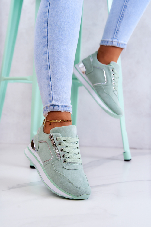 Zamszowe Buty Sportowe Na Platformie Jasnozielone Riverside