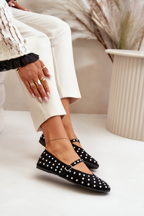 Zdobione Baleriny Z Paskiem Eko Zamszowe Czarne Tirilissa