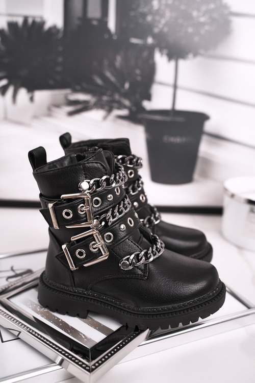 Dziecięce Botki Ocieplane z Klamrami Futerkiem Czarne Fun Time