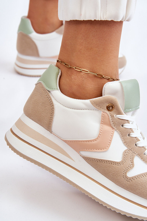 Damskie Buty Sportowe Na Koturnie Biało-Beżowe Neva