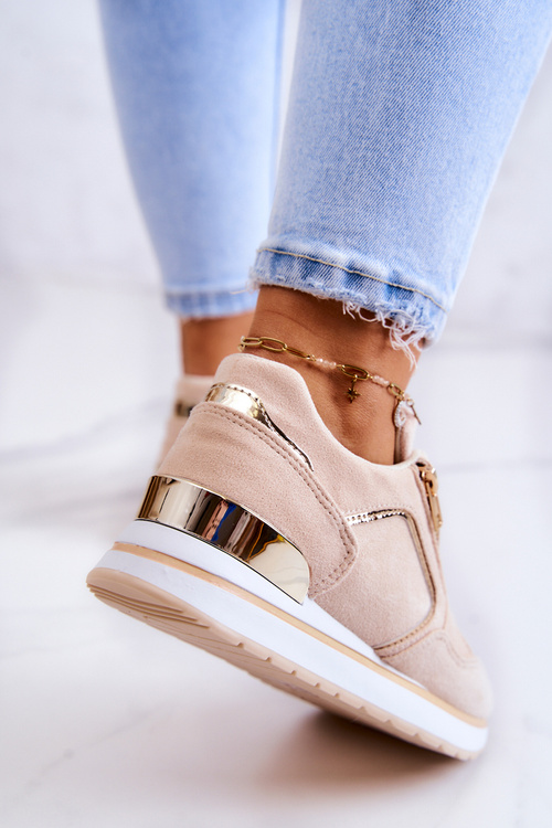 Zamszowe Buty Sportowe Na Platformie Jasnobeżowe Riverside