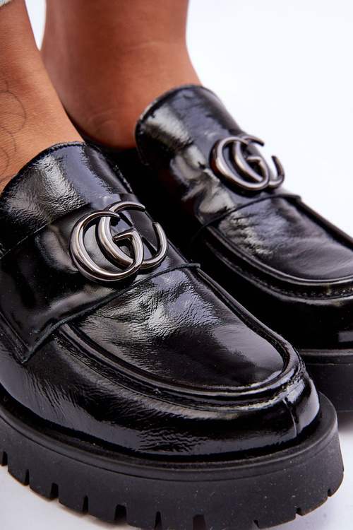 Damskie Półbuty Skórzane Z Ozdobą Czarne Rosefalls