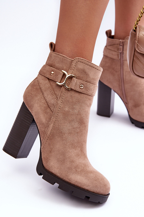 Zamszowe Botki Na Wysokim Słupku Beżowe Liani