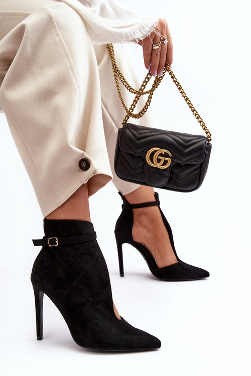 Botki Damskie Na Szpilce Z Eko Zamszu Czarne Amalundi