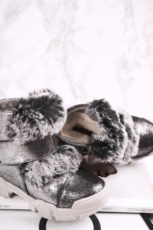 Dziecięce Botki Ocieplane Rzepy Futerko Szare Husar