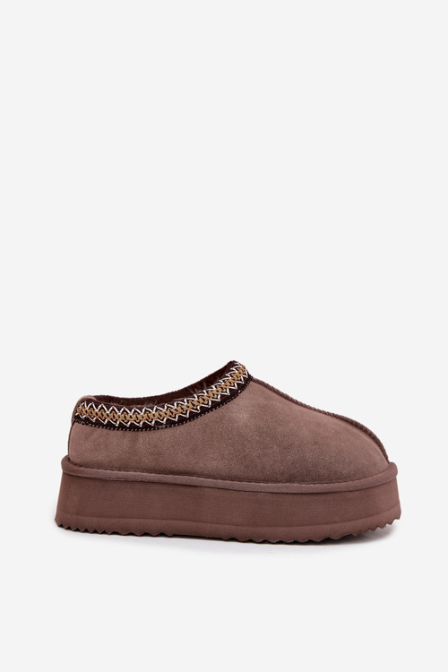 Niskie Zamszowe Śniegowce Damskie Z Haftem Na Platformie Vinceza 97960 Brązowe