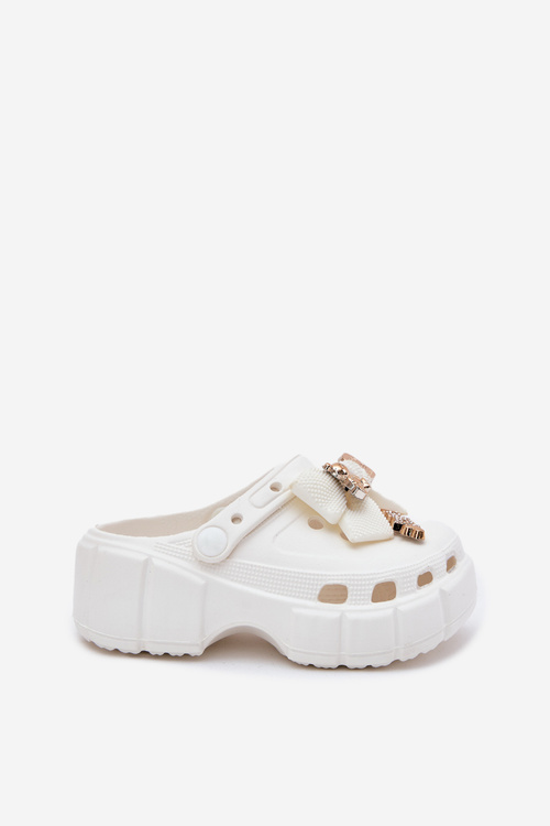 Klapki Dziecięce Dziewczęce Piankowe Z Kokardką I Ozdobami Białe Selvana