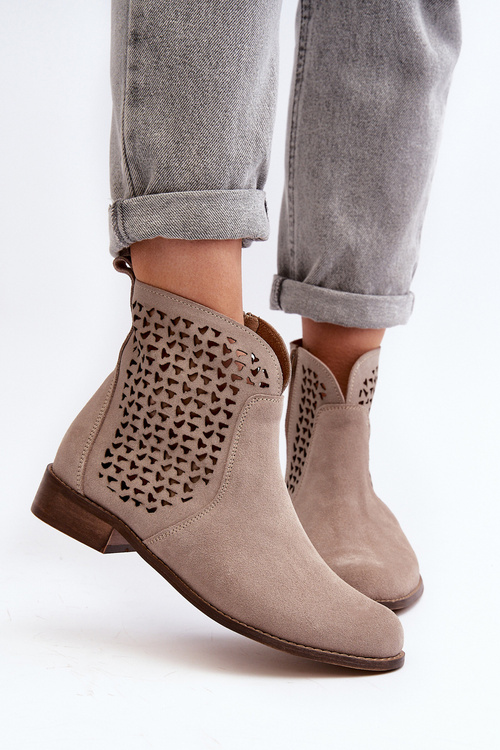 Zazoo 2791 Zamszowe Ażurowe Botki Beżowe