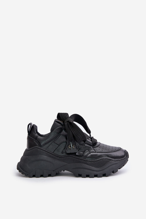 Damskie Skórzane Sneakersy Czarne CheBello 4583