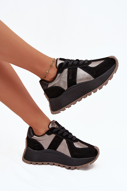 Zamszowe Sneakersy Damskie Ocieplane Na Platformie Big Star OO274A217 HI-POLY SYSTEM Czarne