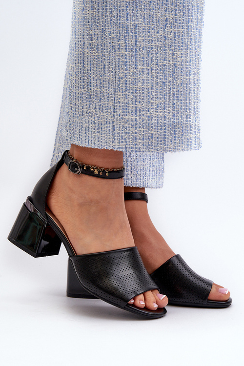 Sandały Damskie Na Obcasie Z Eko Skóry Czarne Horissa