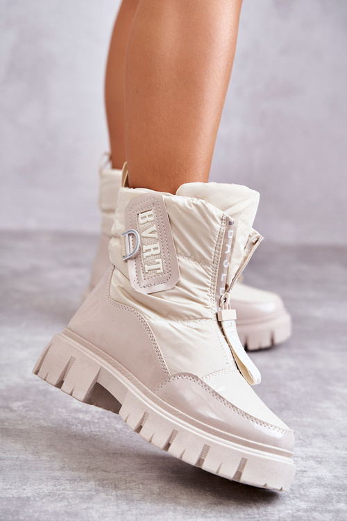 Damskie Ocieplane Śniegowce Na Suwak Beżowe Marit