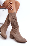 Zamszowe Kozaki Z Ażurowym Wzorem Cappuccino Sierra