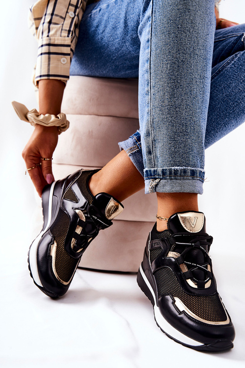 Sportowe Damskie Buty Sneakersy Czarno-Złote Colli