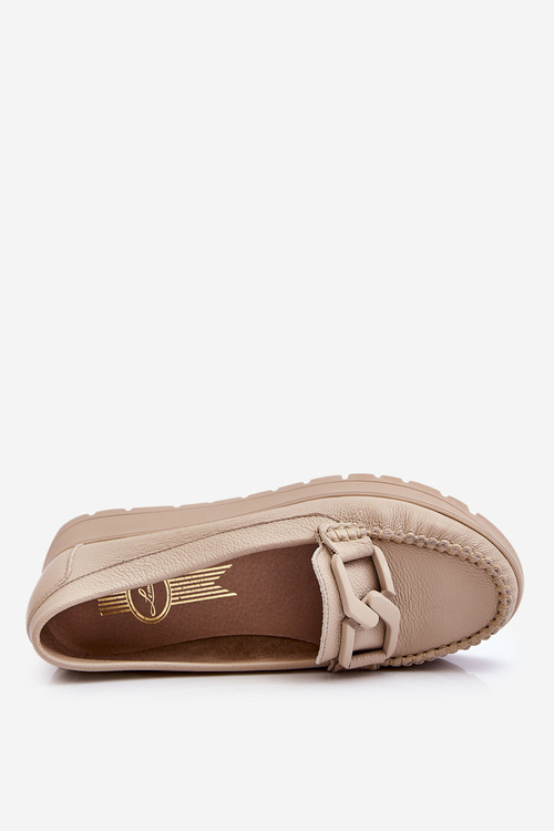 Zazoo 10141 Skórzane Mokasyny Na Platformie Z Ozdobą Beżowe