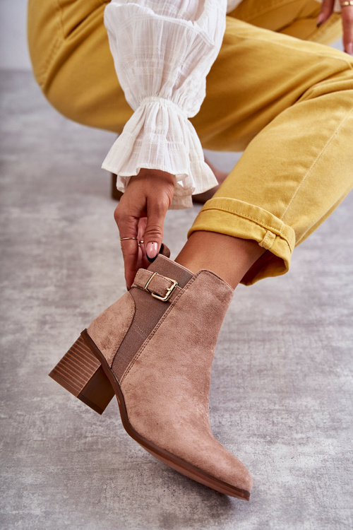 Zamszowe Botki Na Słupku Brązowe Vannes