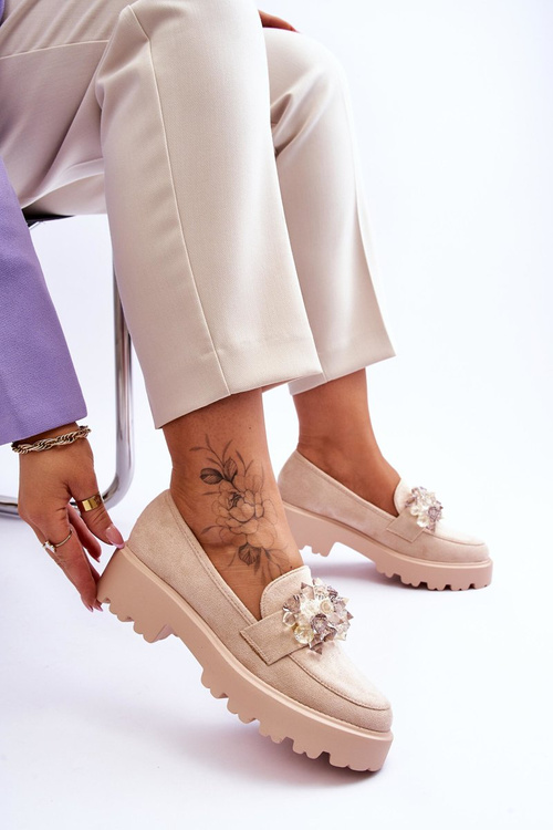 Damskie Mokasyny Na Platformie Z Ozdobami Beżowe Brenda